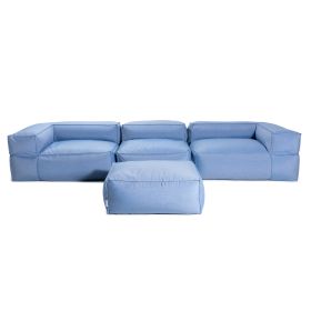 Baya 4 Piece Outdoor Sofa with Ottoman - Luxurious European Style Soft Seating, Ocean Blue