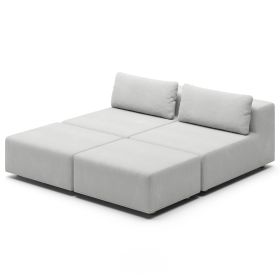 Jaxx Vada Outdoor Sun Lounger Loveseat - Luxurious Modular Double Chaise & Conversation Nook with Ottomans - Sunbrella Granite