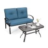 2 Pieces Patio Outdoor Cushioned Coffee Table Seat